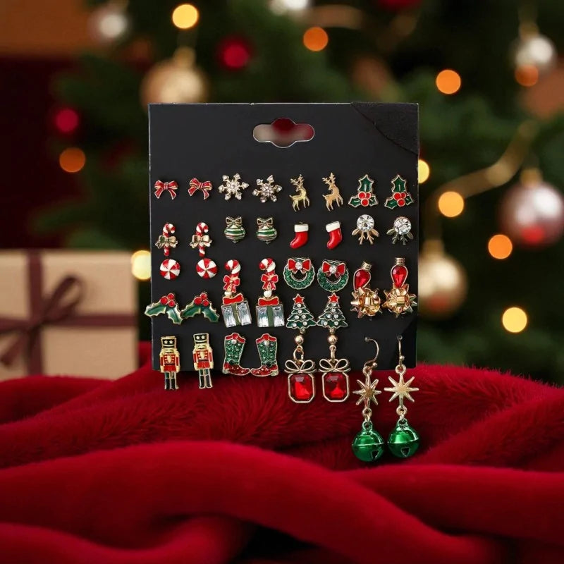 Set von 20 Paar Modeschmuck Ohrringe Weihnachten
