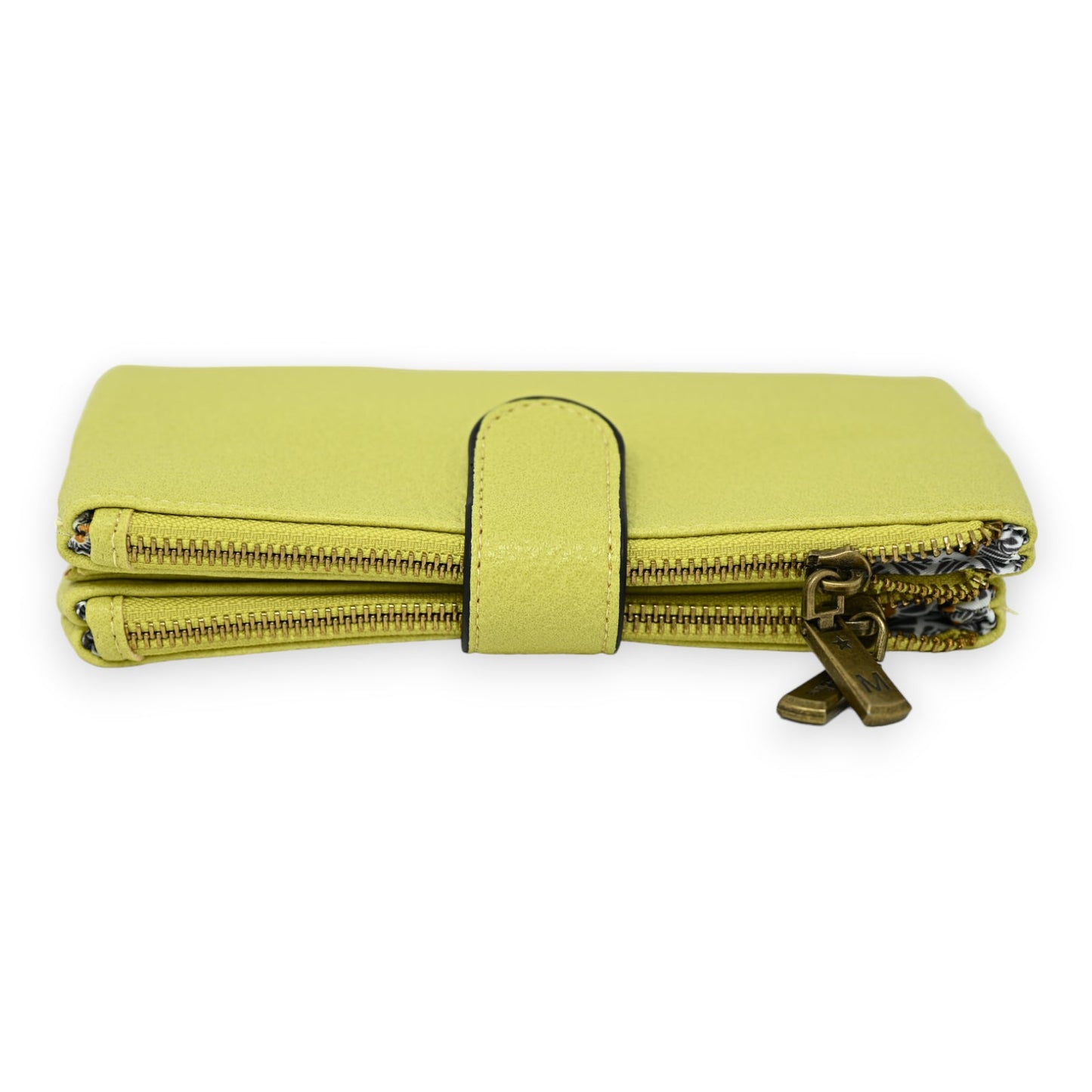 Anisgrüne Damen-Geldbörse mit Doppelreißverschluss und Druckknopfverschluss, aus weichem Leder, kompaktes Design