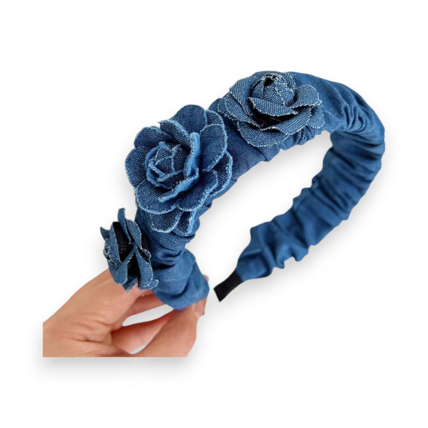 Jeans-Haarreif mit Blumenverzierung