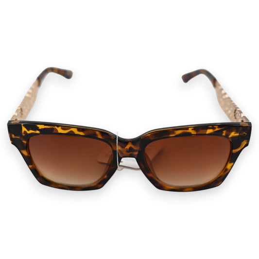 Sonnenbrille mit Leopardenmuster, braunen Gläsern und goldenen Bügeln, modischer Retro-Look für Damen