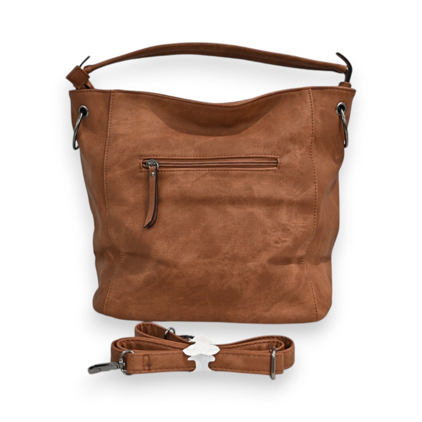 Große braune Lederhandtasche mit Reißverschlusstasche und abnehmbarem Schultergurt, elegantes Design für Damen