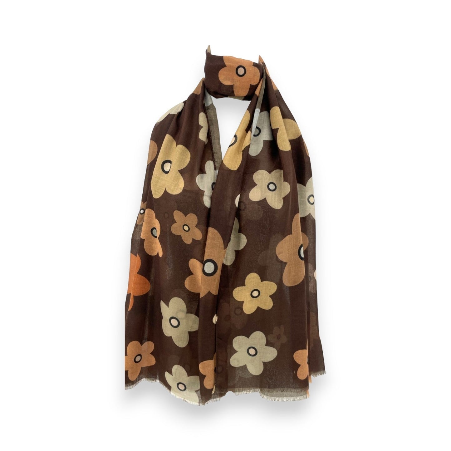 Halstuch mit großen Blumen in Brauntönen