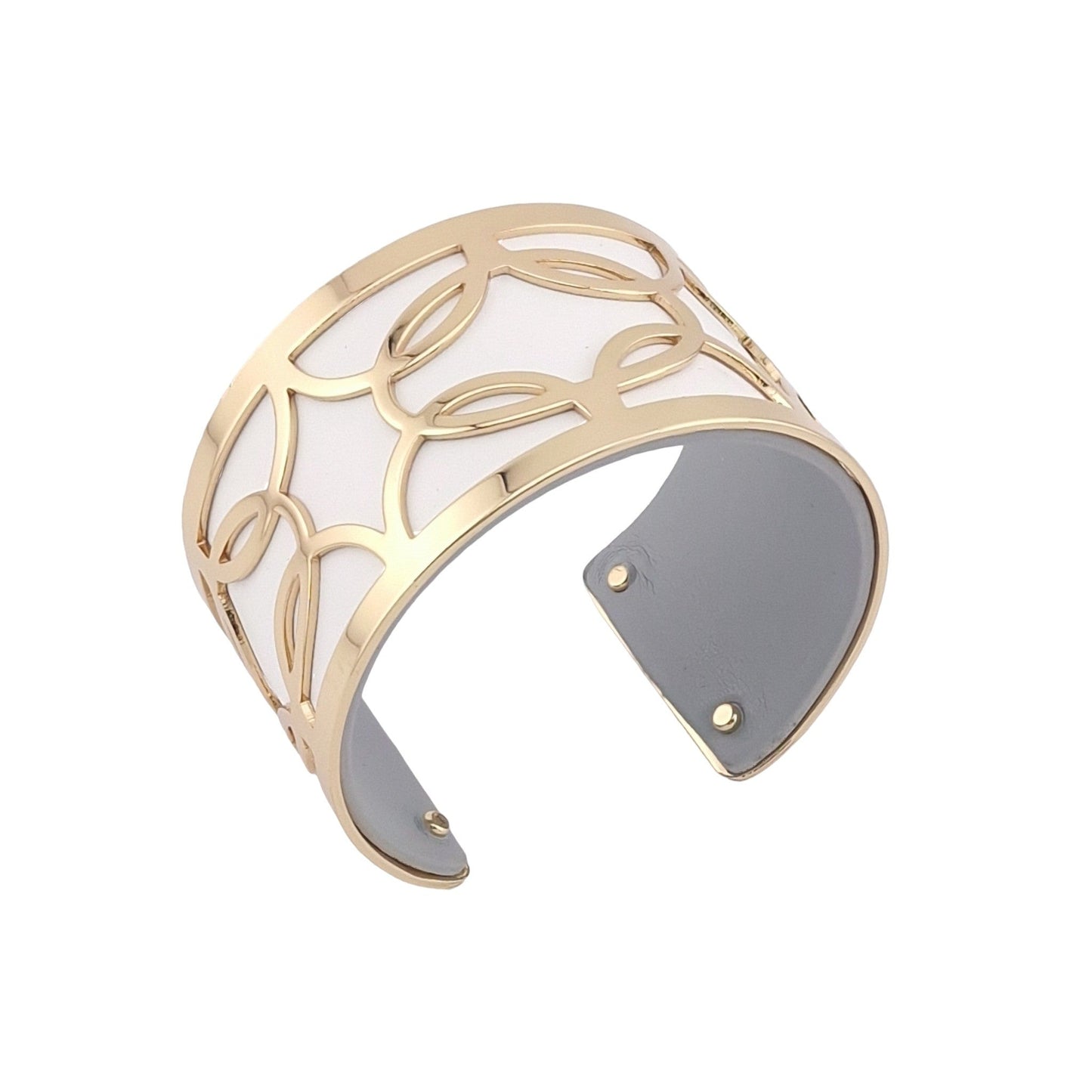 Breit Armreif Machette, vergoldete Oberflächen, Kunstleder, weiß und grau