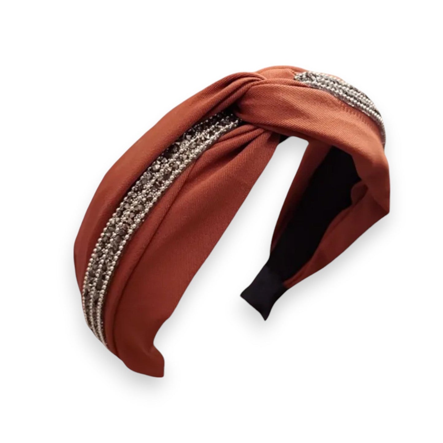 Breiter, fantasievoller Haarreif in Ziegelrot mit Strasssteinen