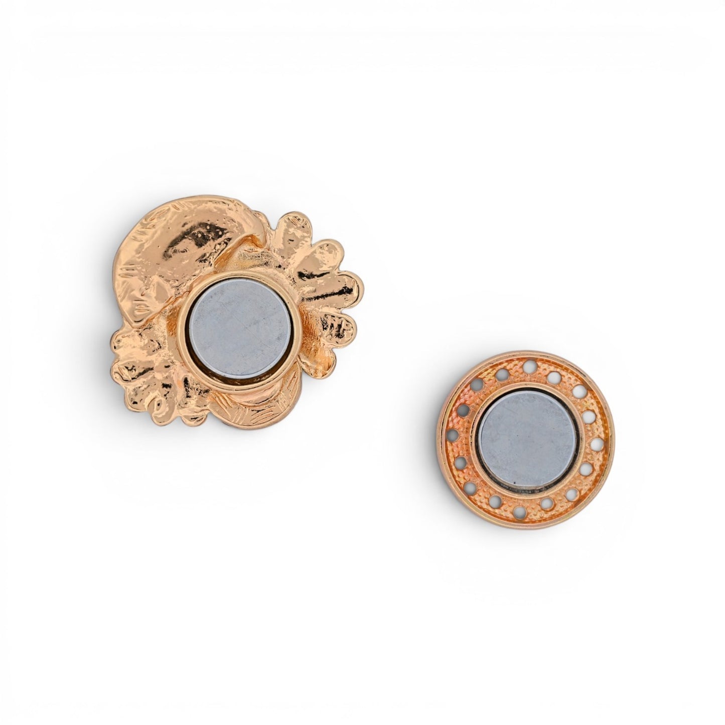Magnetische Blumen-Brosche mit bunten emaillierten Blüten, Strass und grünem Cabochon