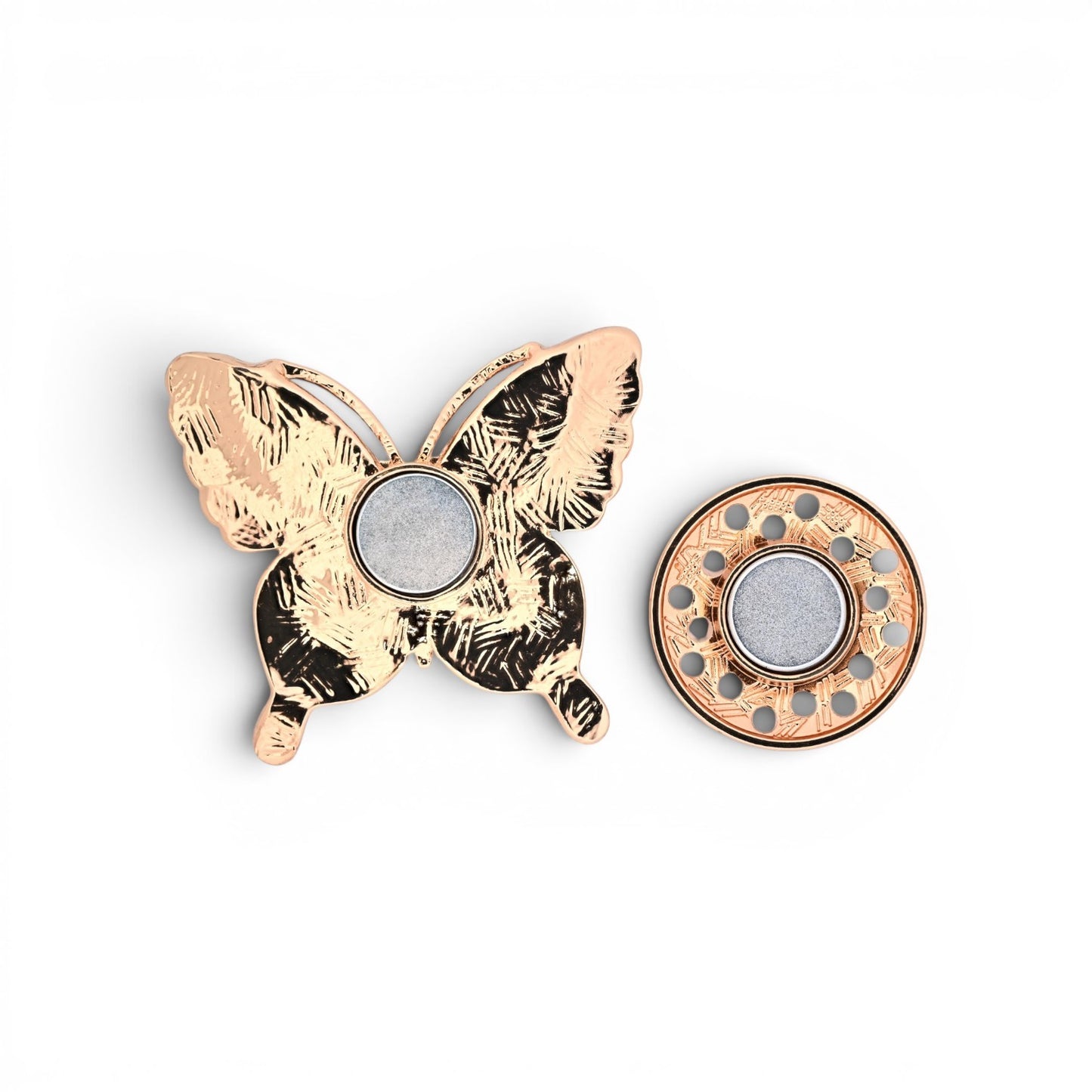 Magnetische Schmetterling-Brosche in Bernstein- und Brauntönen mit goldener Fassung, 5,5 cm