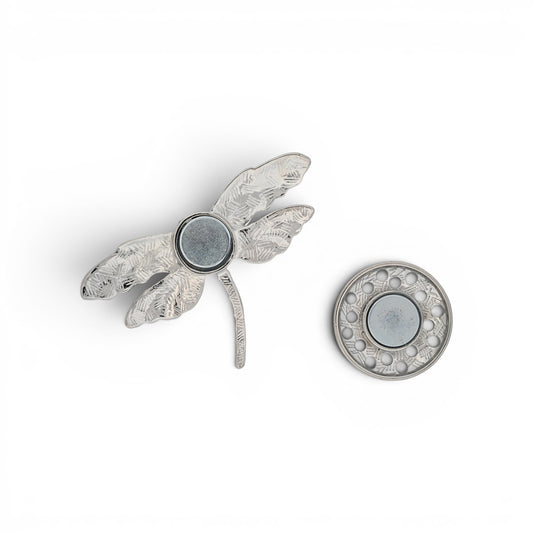 Magnetische Libellen-Brosche in Kupfer- und Silbertönen mit rosa Reflexen