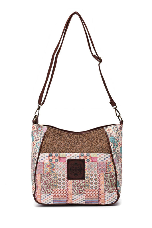 Bunte Patchwork-Handtasche mit Schulterriemen, floralen Mustern und Lederdetails aus der Sweety Candy Collection