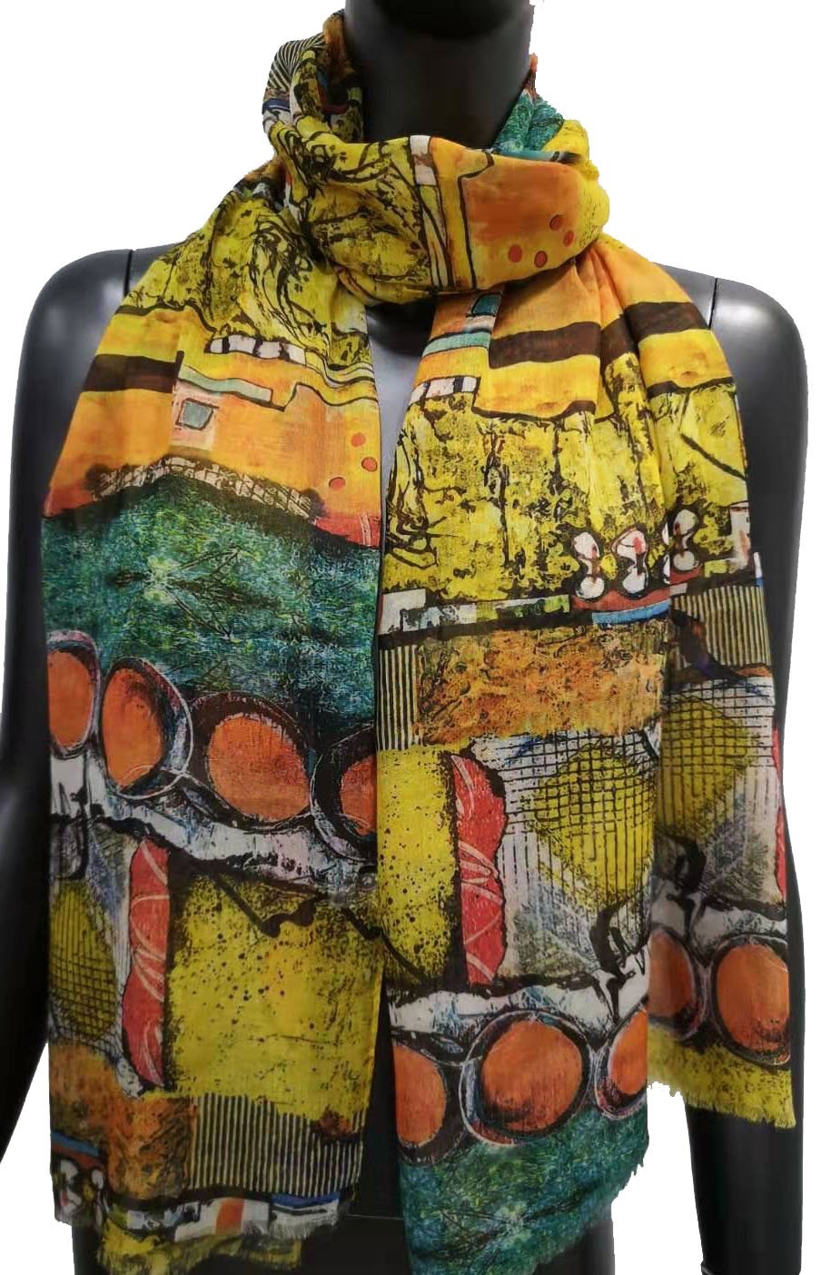 Schal mit abstrakter Malerei - Seidengefühl