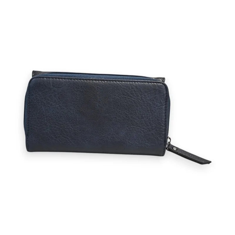 Damen-Geldbörse dunkelblau Mélanie Paris, glänzender Überschlag, Reißverschluss