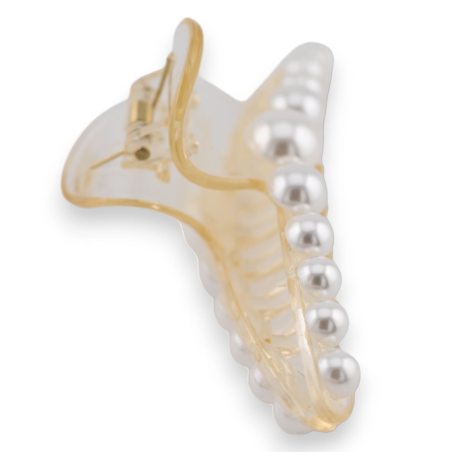 Plastik-Haarklammer in Ecru mit perlmuttfarbenen Perlen, schmaler Griff und breiter Klemme für eleganten Halt