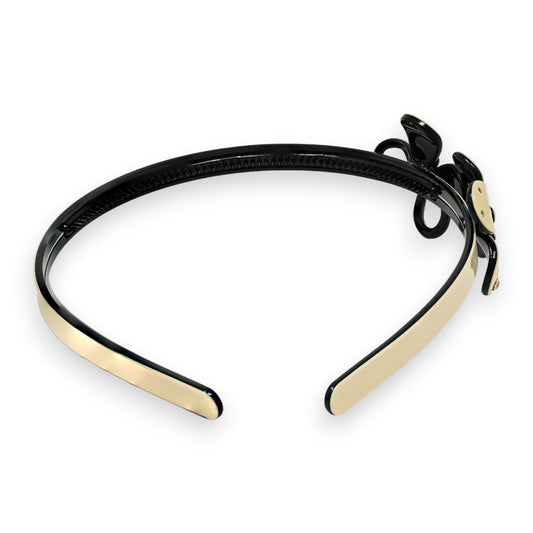 Eleganter Haarreif in Schwarz und Beige mit dekorativer Schleife, modisches Haaraccessoire für Damen