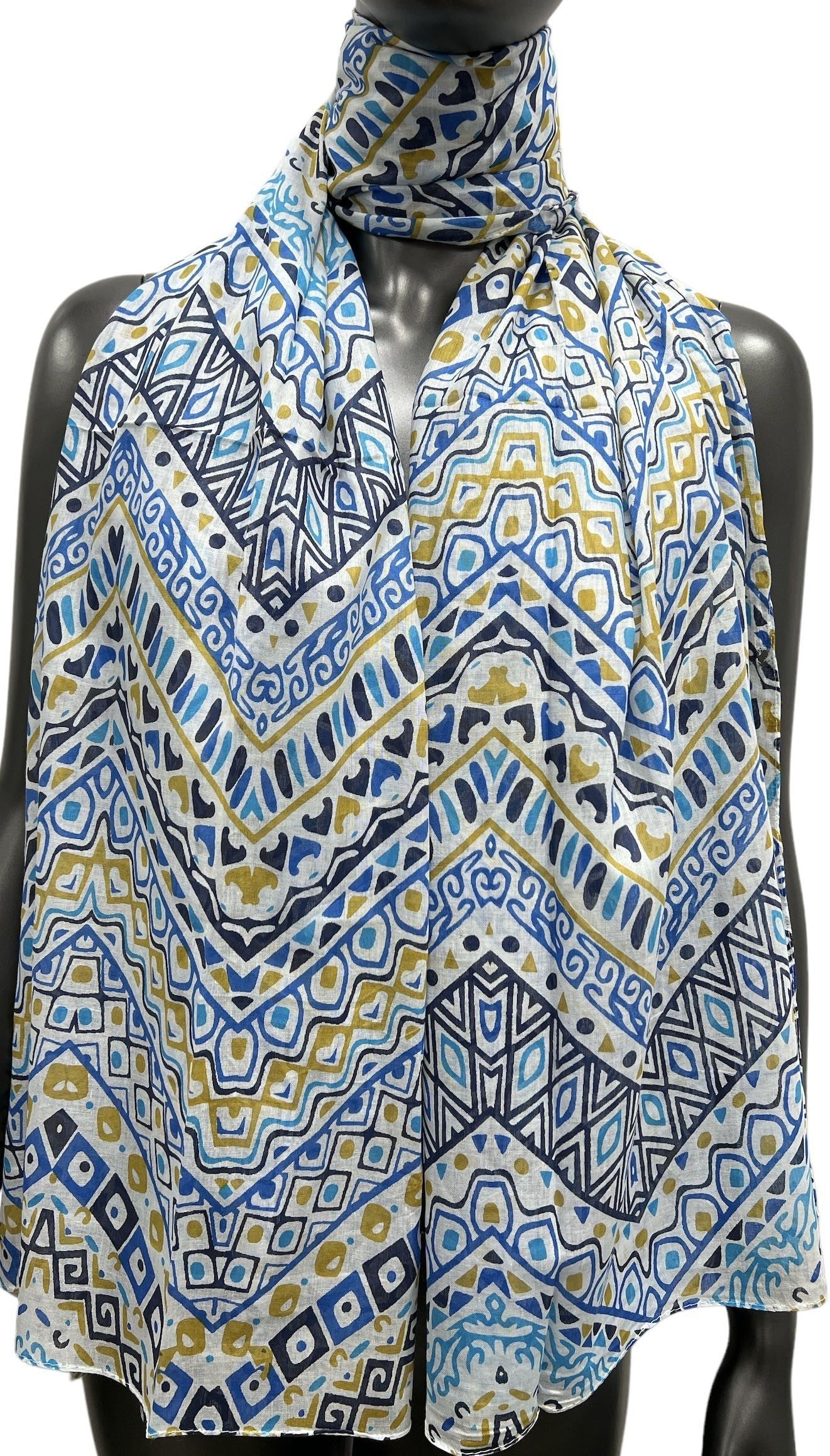 Foulard ethnique nuance bleu et doré