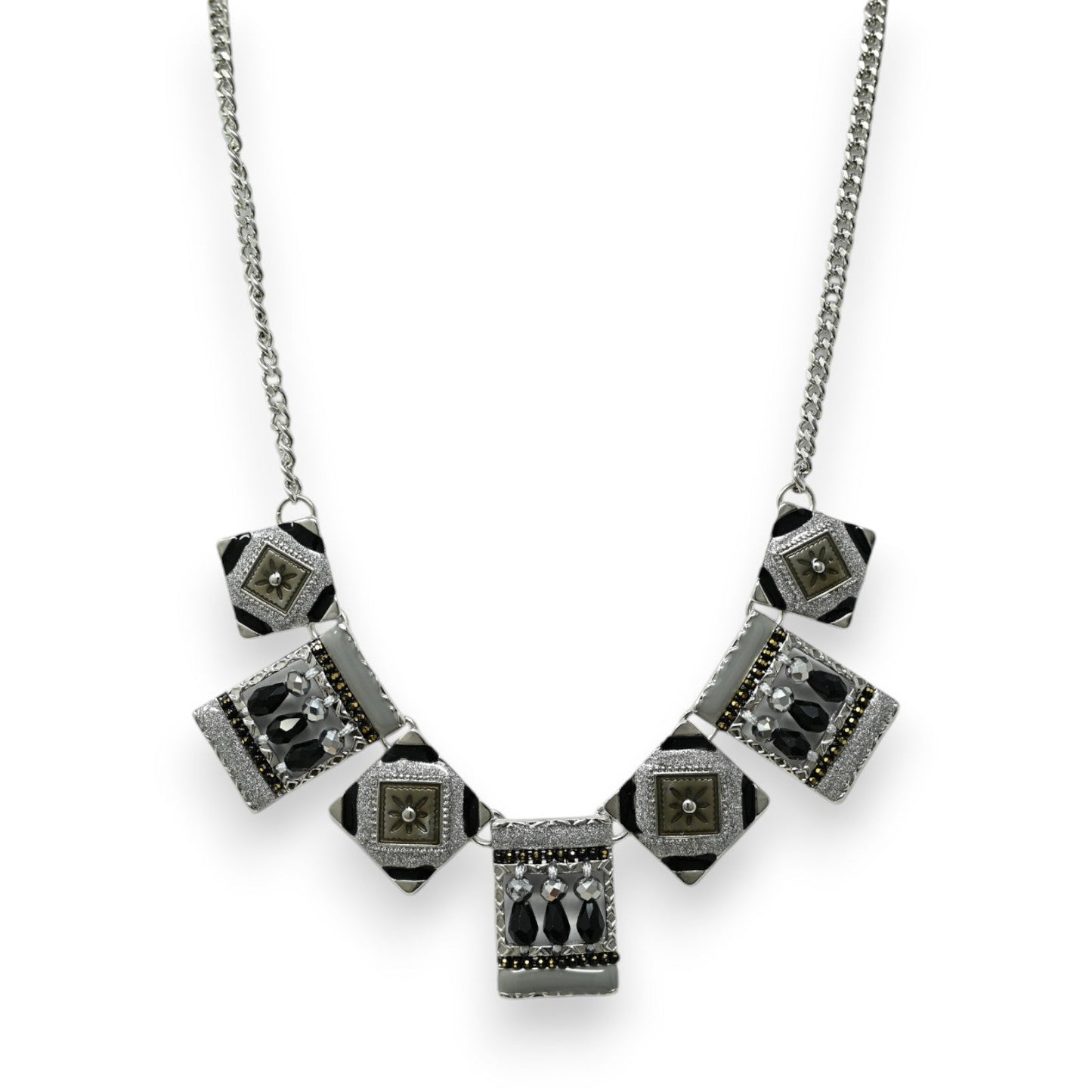 Fantasie Quadrat Patchwork Schmuckset in Schwarznuancen