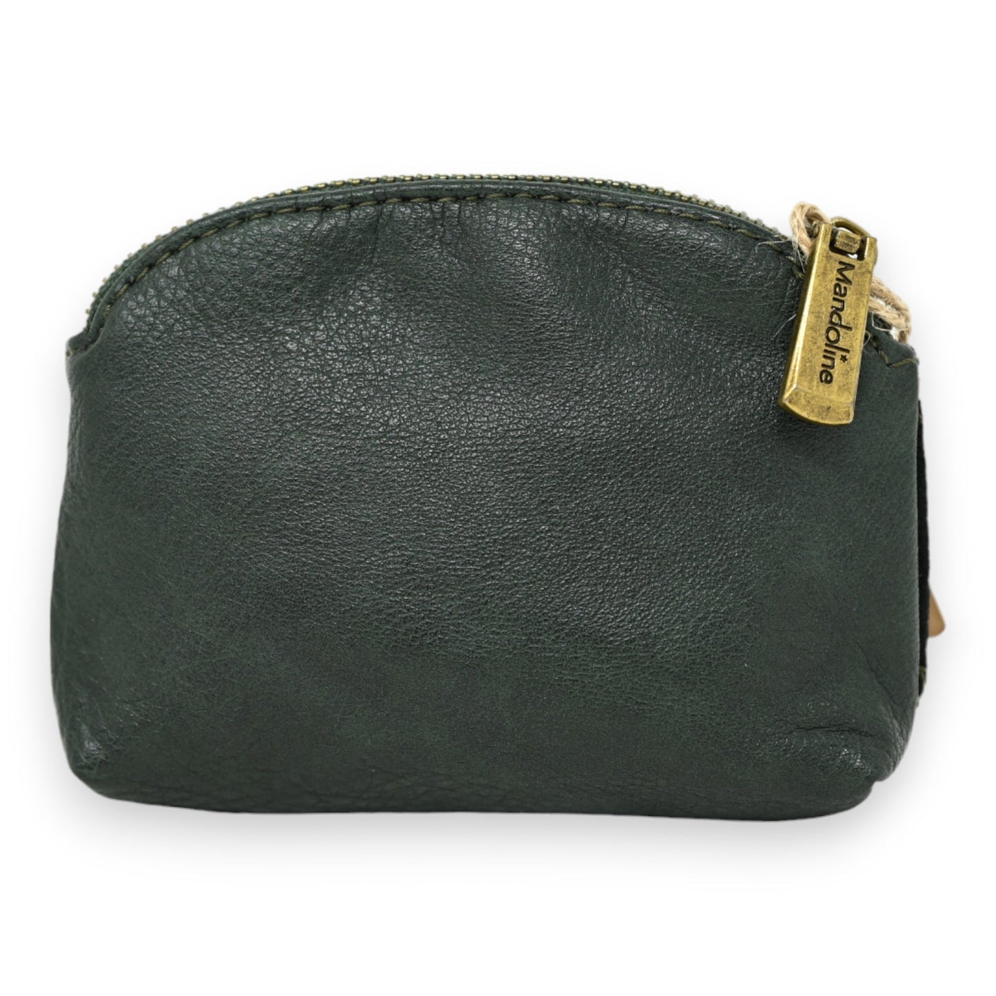 Kleine flaschengrüne Leder-Geldbörse mit Reißverschluss und goldfarbenem Mandarina Duck Anhänger