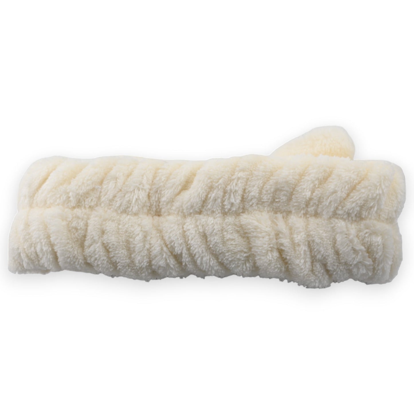 Flauschiges Make-up Stirnband in Ecru, weich und dehnbar, zum Halten der Haare beim Schminken oder Waschen