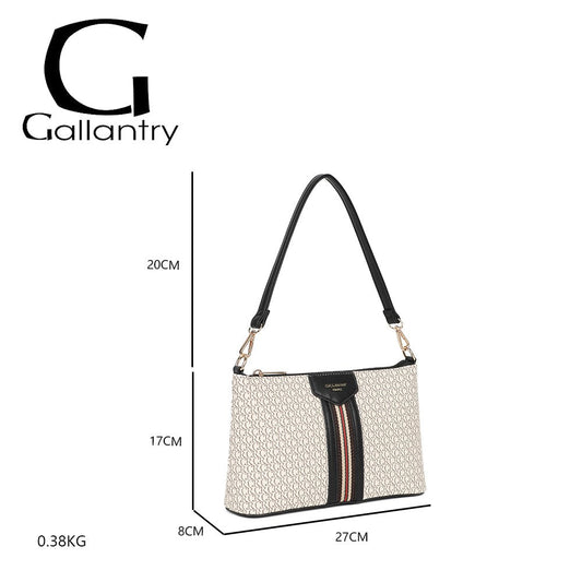 Gallantry Damenhandtasche, beige mit Muster, schwarzer Streifen, 27x20x8cm, 0,38kg, Schulterriemen, elegantes Design