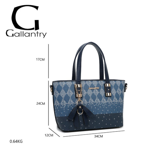 Elegante Gallantry Handtasche in Marineblau mit Muster, Maße 34x24x12cm, Gewicht 0,64kg, Logodetails und Tragegriffe
