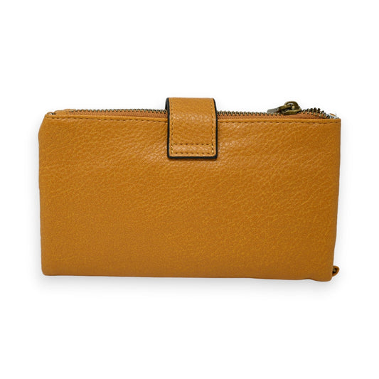 Elegante Leder-Geldbörse in Senfgelb mit Reißverschluss und Druckknopfverschluss, kompaktes Design für Alltag