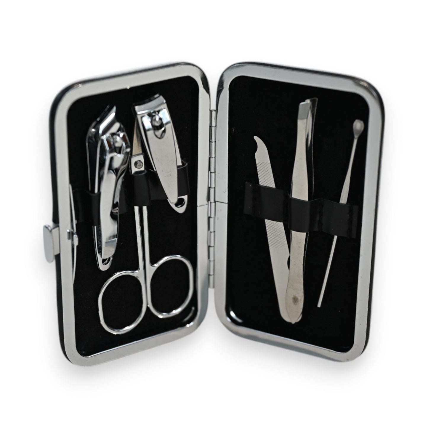 Hochwertiges 6-teiliges Maniküre-Set in elegantem Metallgehäuse mit Nagelschere, Pinzette, Nagelfeile und weiteren Pflegeu...