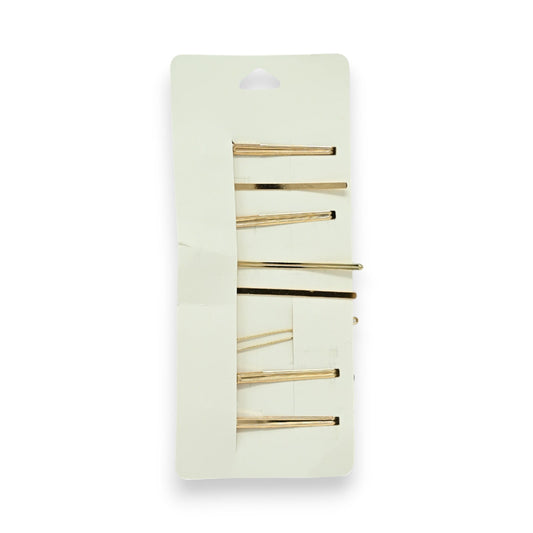 Set von 8 goldenen Haarspangen auf hellgrüner Karte, minimalistisches Design für moderne Haarstyling-Accessoires