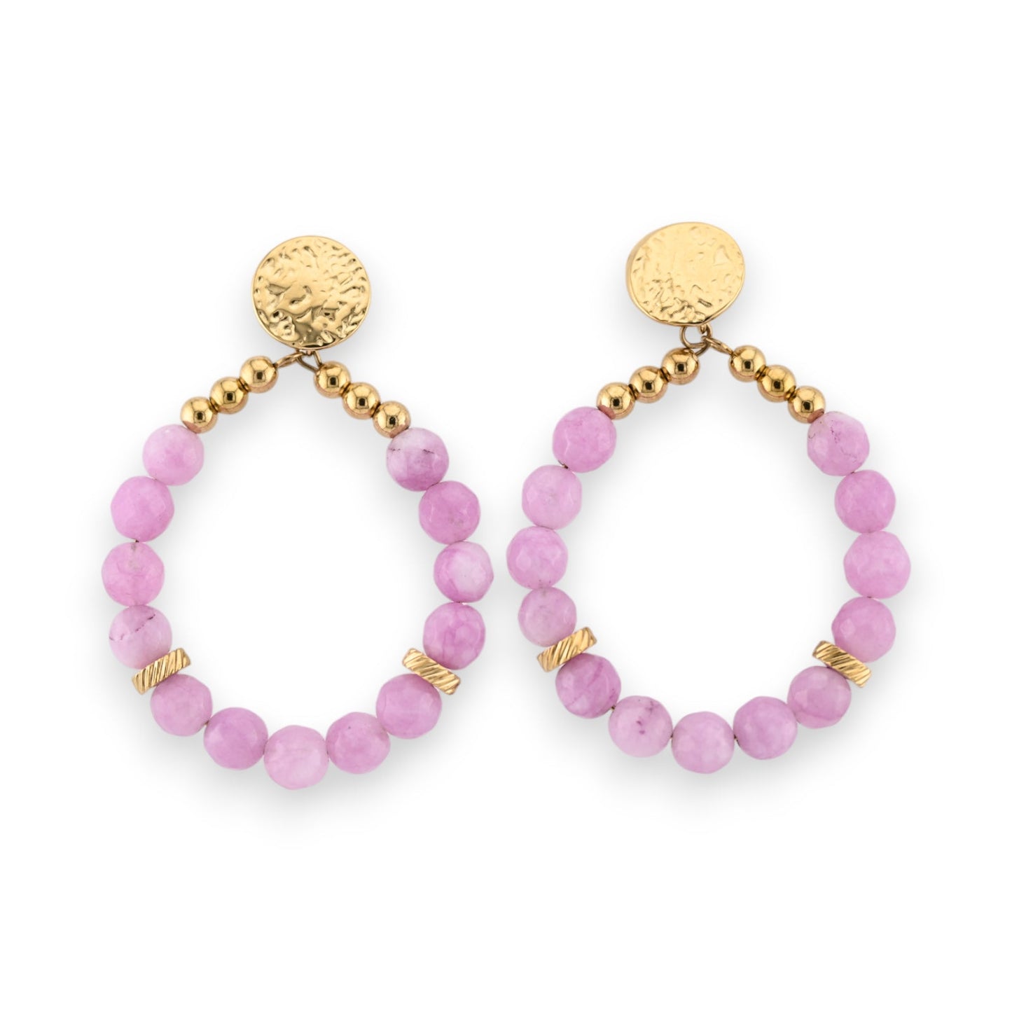 Kreolen Ohrringe aus vergoldetem Stahl mit Amethyst Perlen