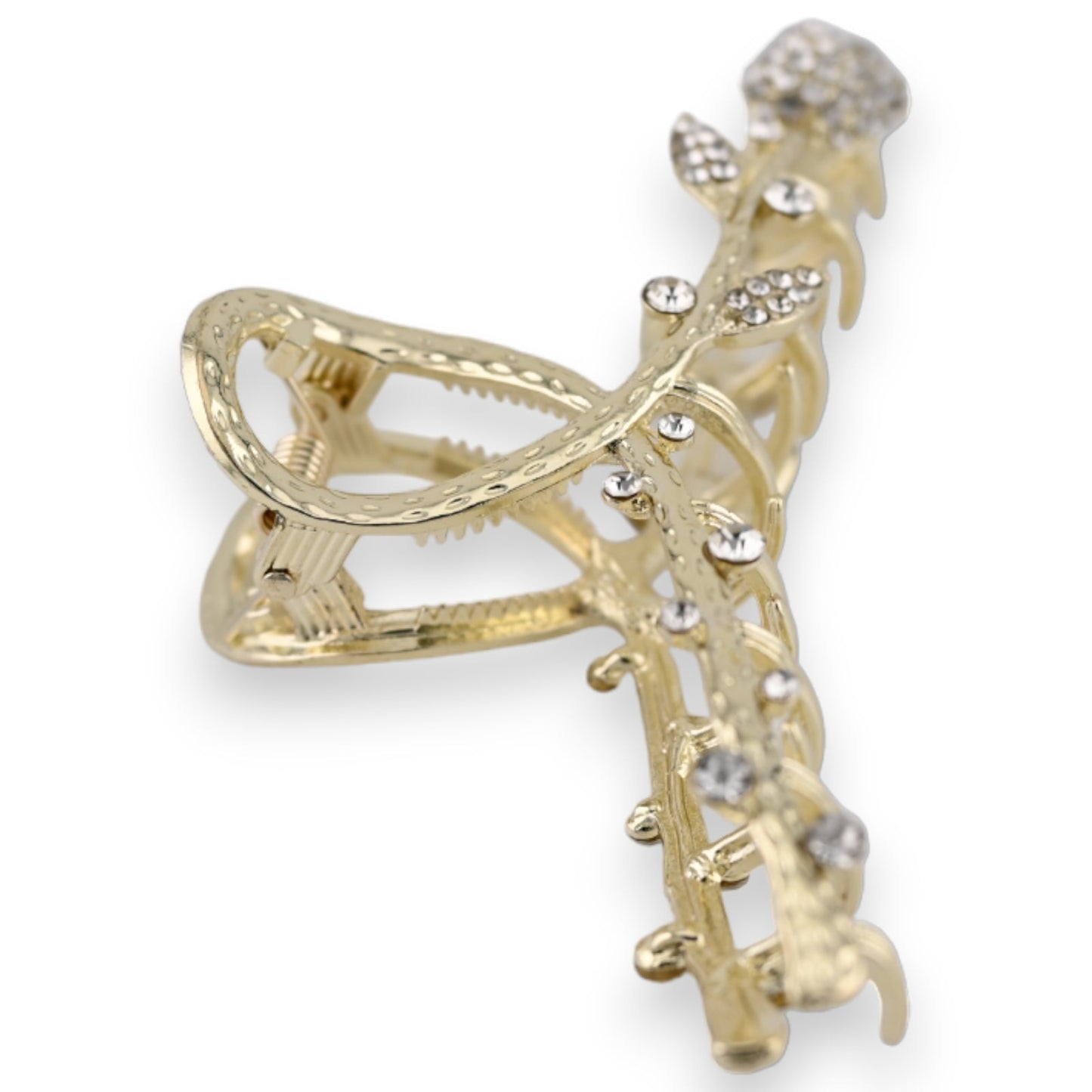 Goldene Haarspange mit Strass-Steinen in Form einer Eidechse oder Salamander, filigrane Verzierung