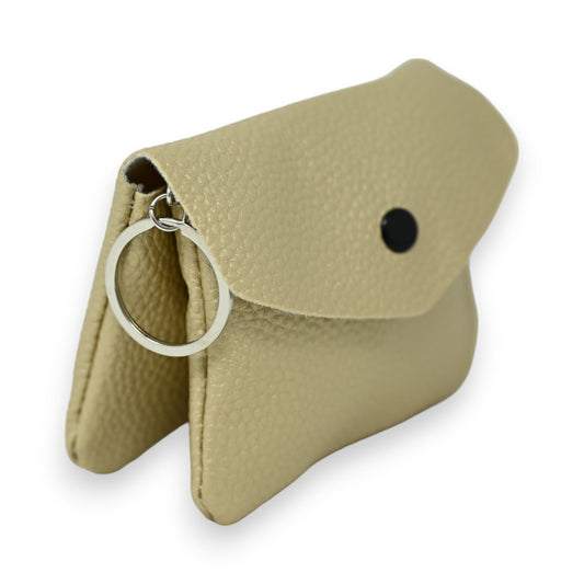 Goldene synthetische Leder-Geldbörse mit Schlüsselring, kompaktes Design, schwarzer Druckknopf, texturierte Oberfläche