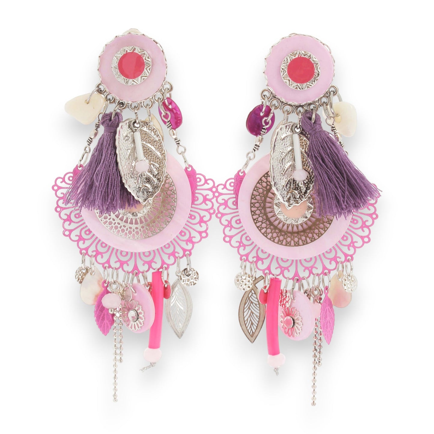 Grosse Clipohrring rosa Hängend