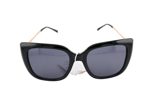 Große schwarze Sonnenbrille mit goldenen Bügeln, Cat-Eye-Form, dunkle Gläser, elegantes Design für Damen