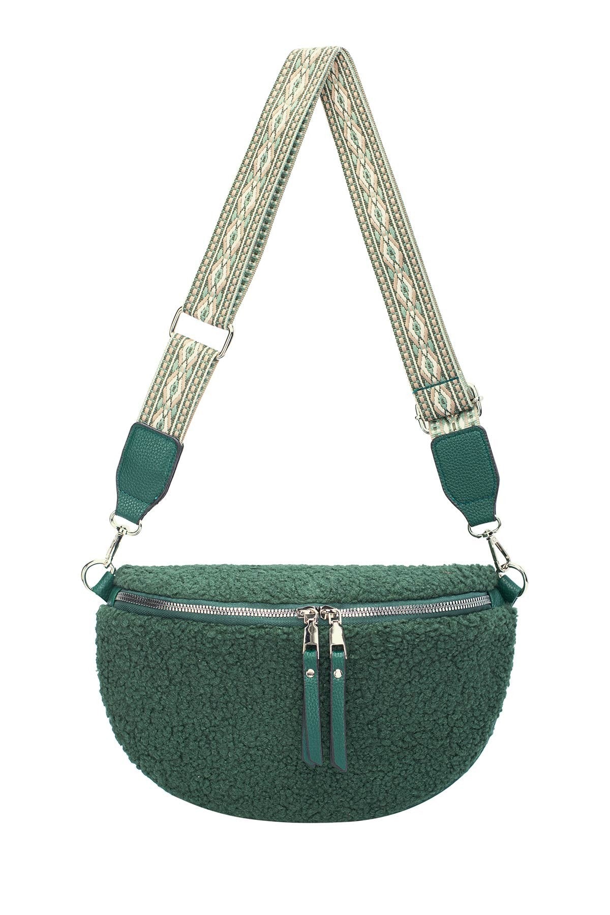 Grüne David Jones Flausch-Gürteltasche mit Schulterriemen