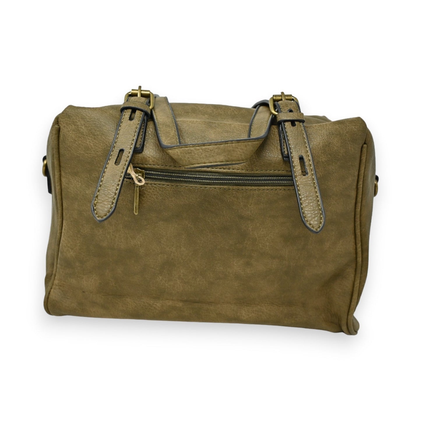 Lederne Handtasche in Khaki-Farbe mit Reißverschluss und verstellbaren Griffen, elegantes Design für Damen