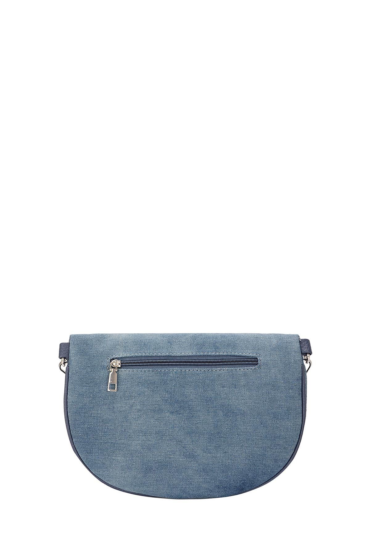 Blaue Jeans Gürteltasche mit Reißverschluss und Schulterriemen, halbrunde Form, von David Jones