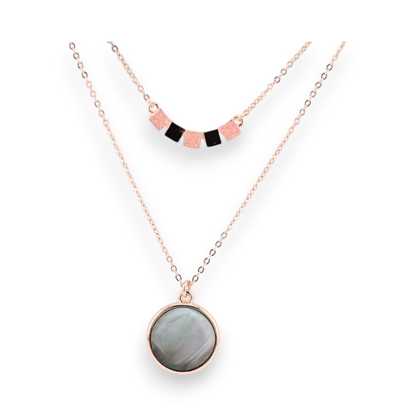 Ikita Halskette mit Doppelkette aus Perlmutt und roségoldenem Kupfer