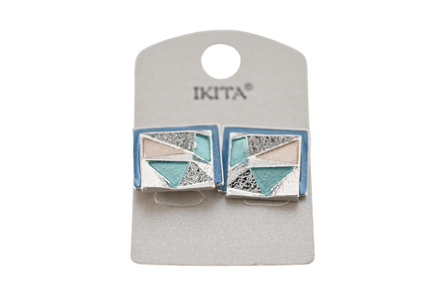 Quadratische Ohrringe mit silbernem und blauem Relief von Ikita