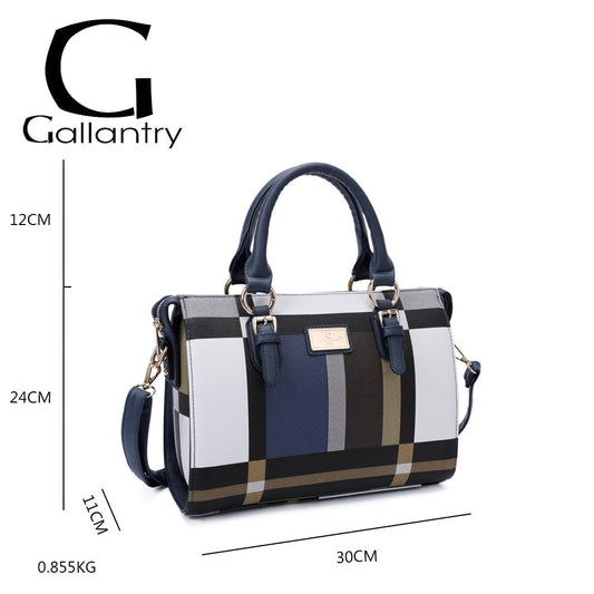 Elegante Gallantry Handtasche mit Karomuster in Blau, Weiß und Braun, 30x24x11cm, 0,855kg, mit Tragegriffen und Schulterri...