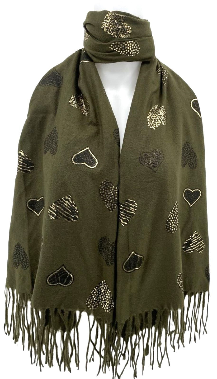 Weicher Schal in Khaki mit Goldenen Schriften