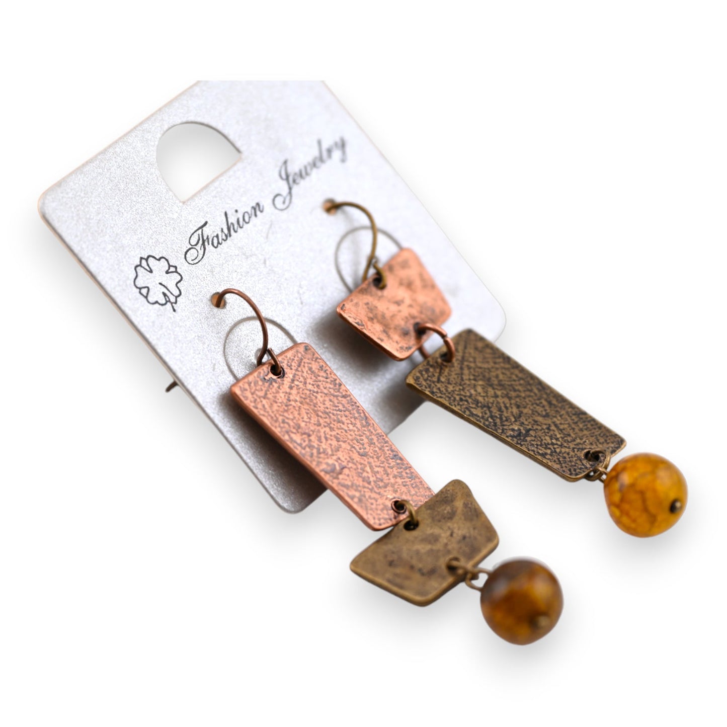 Hängende ethnische, kupferfarbene, geometrische Ohrringe