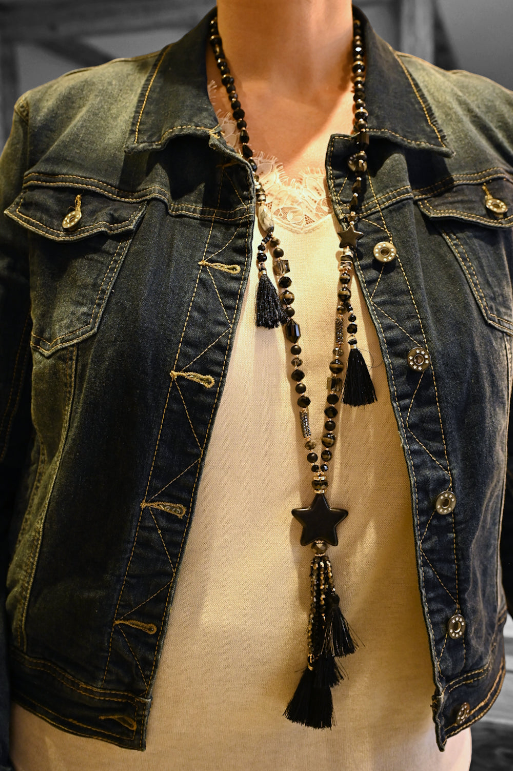 Langer Halskette Schwarzer Sternschnuppe