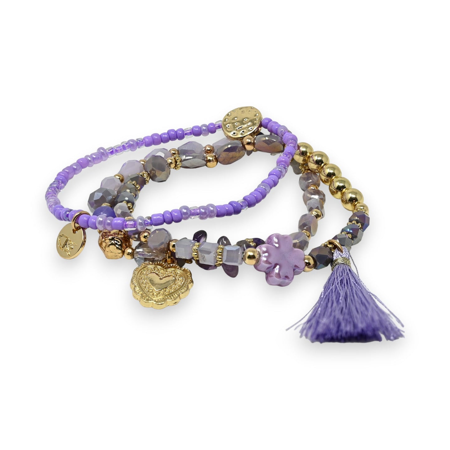 Armband 3-teilig Lilaperlen mit passendem Quaste