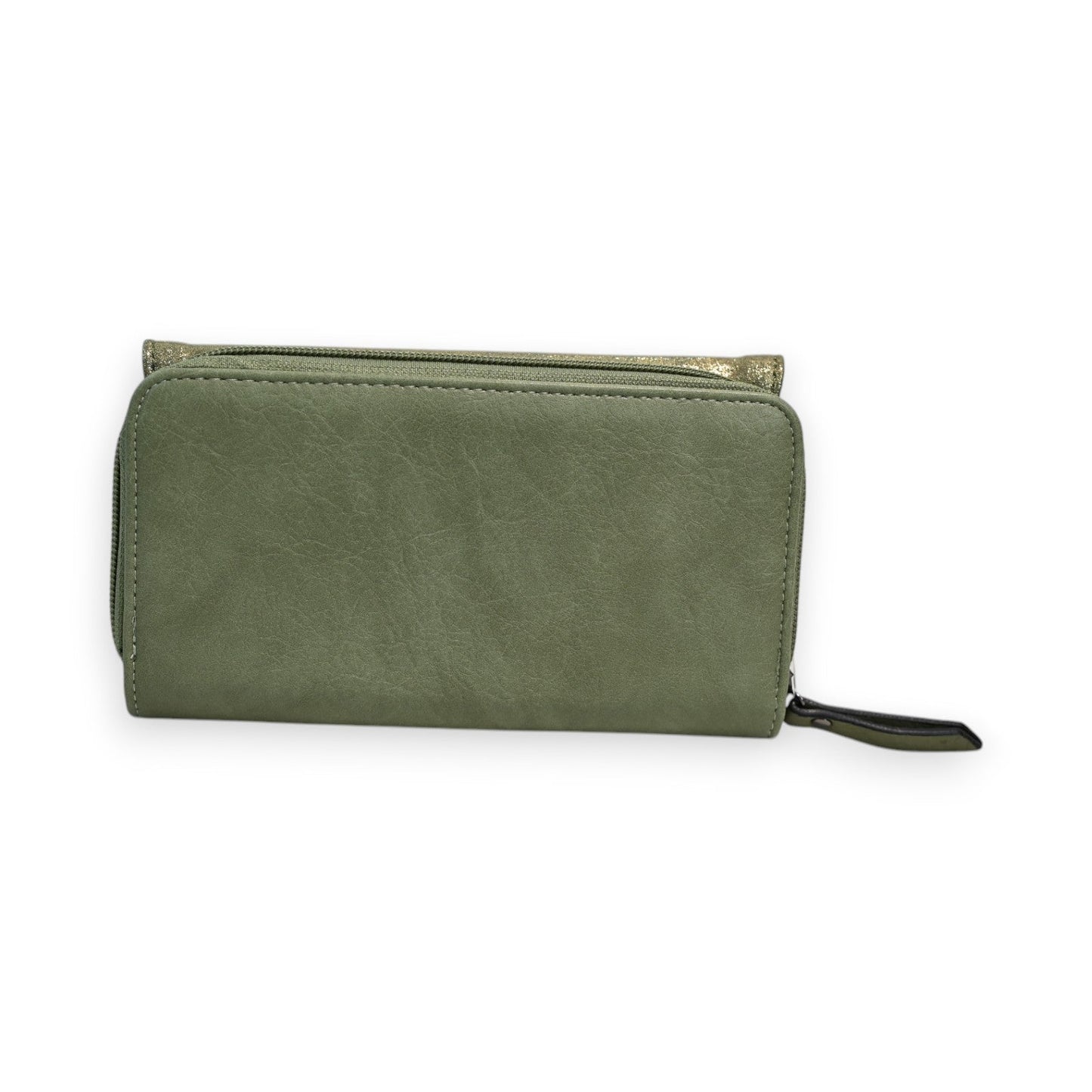 Mandelgrüne Doppelseitige Geldbörse aus Leder mit Reißverschluss, elegantes Design für Damen, geräumig und stilvoll