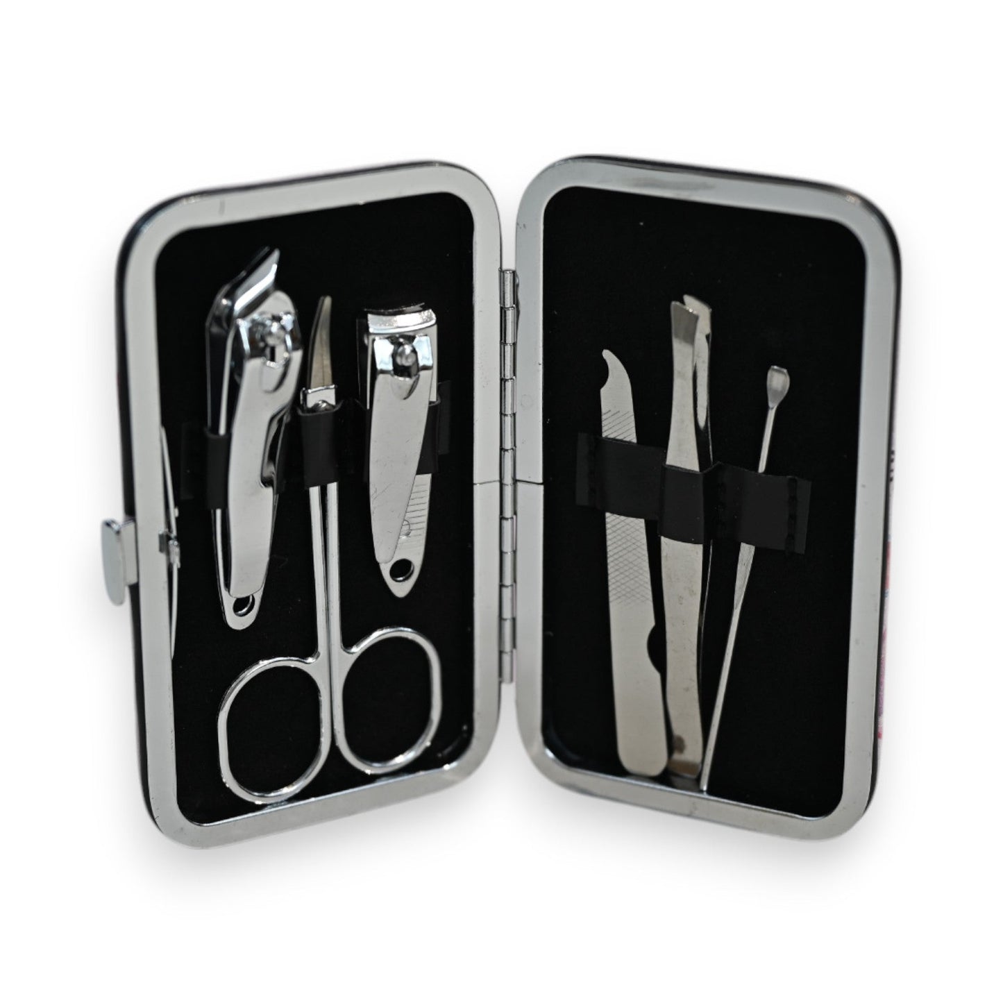 Hochwertiges 6-teiliges Maniküre-Set in elegantem Metallgehäuse, enthält Nagelschere, Nagelknipser und Pflegewerkzeuge
