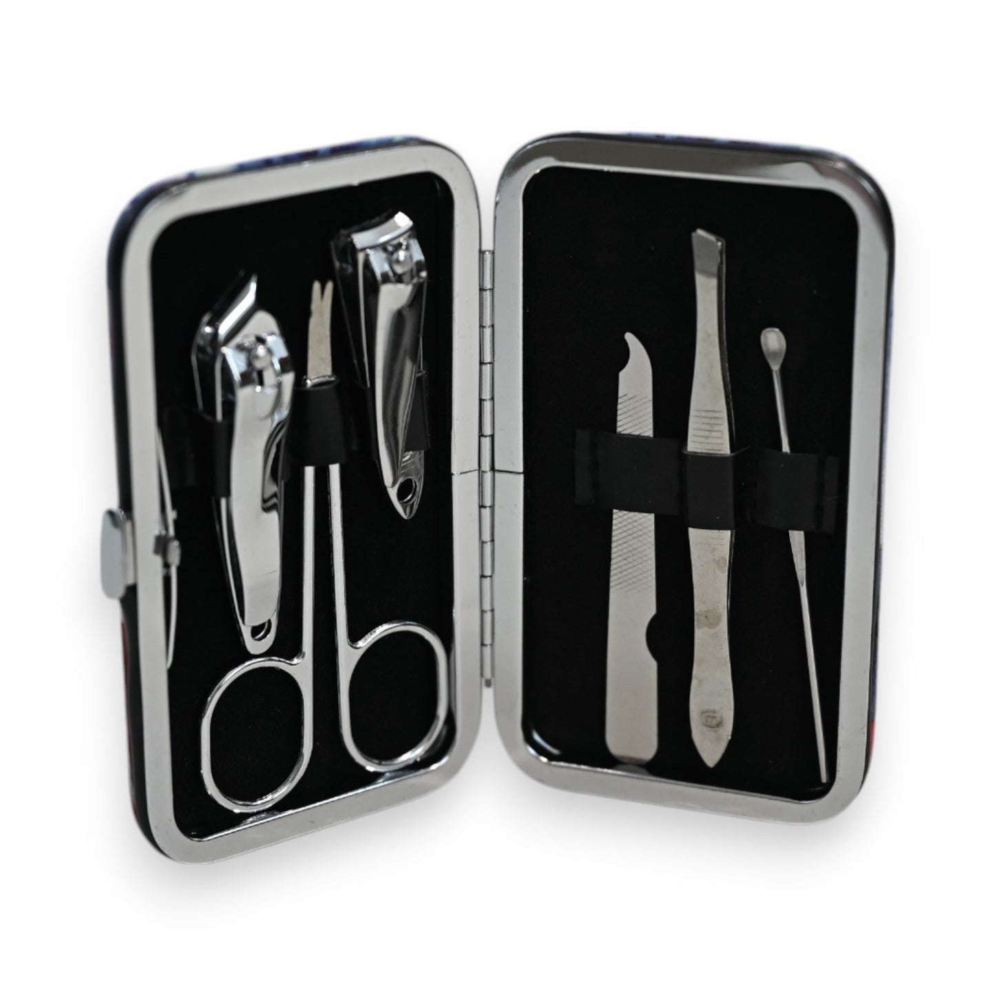 Hochwertiges 6-teiliges Maniküre-Set in elegantem Metallgehäuse mit Nagelschere, Nagelknipser und Nagelpflegewerkzeugen