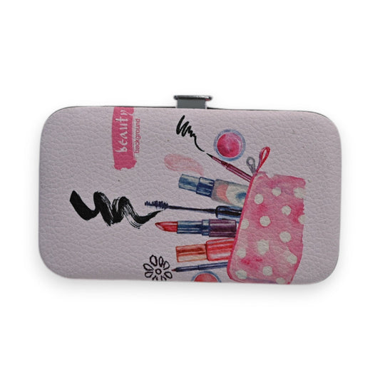 Maniküre-Set Beauty Care 6-teilig, Etui mit Kosmetik-Motiven, Lippenstift, Nagellack und Make-up-Utensilien