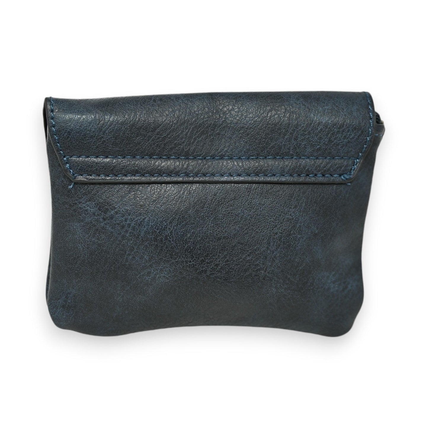 Kleine dunkelblaue Ledergeldbörse mit Klappe, kompaktes Design für Münzen und Karten, strukturiertes Leder