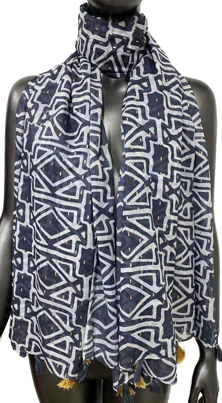 Marineblauer, ethnischer Schal mit goldenen Streifen