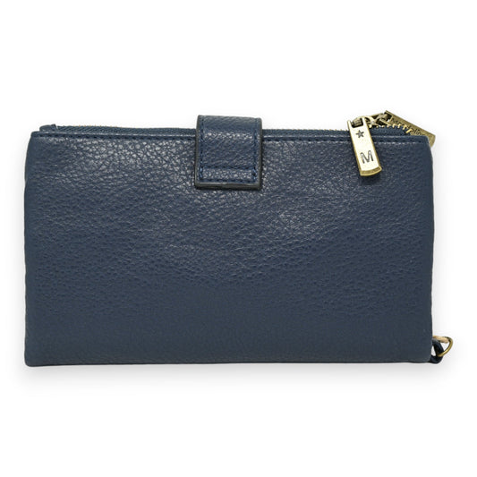 Marineblauer Leder-Geldbeutel mit Reißverschluss und goldenem Anhänger, elegantes Design für Damen, praktische Geldbörse