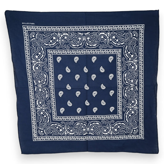 Marineblaues Bandana mit weißem Paisley-Muster und Bordüre, quadratisches Tuch für Kopf oder Hals, klassisches Design