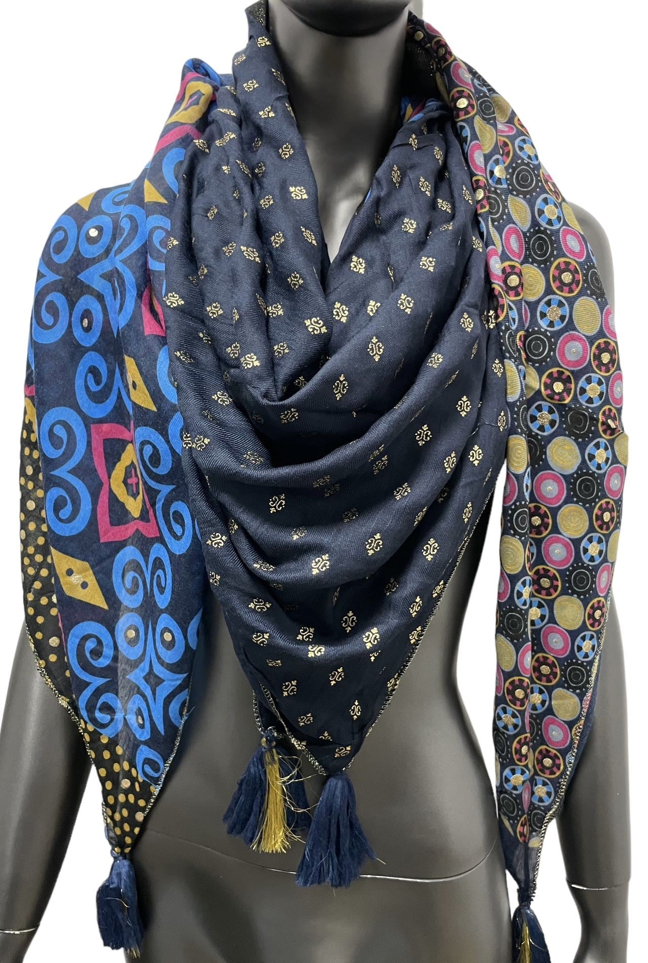 Marineblaues mehrfarbiges Patchwork-Halstuch