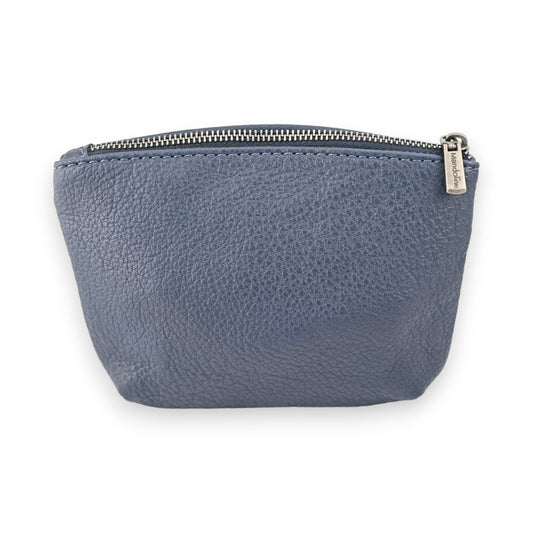 Marineblaues synthetisches Portemonnaie mit Reißverschluss, texturiertem Lederimitat und silbernem Markenanhänger